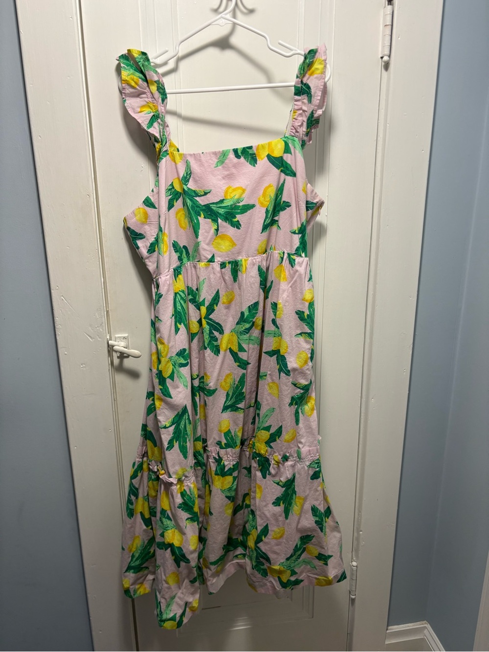 J. Crew Pink Midi Sundress with Yellow Lemon Print